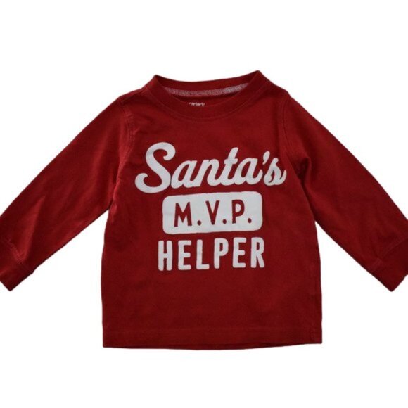 Carter's Red Santa's M.V.P. Helper Long Sleeve Tee 12 Months - Picture 5 of 5